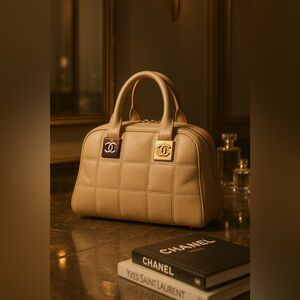 CHANEL Beige Caviar Leather Bowler Bag 🫶🏻